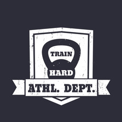 Athletic department emblem, sign with kettlebell