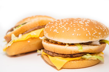 Burger, french fries, fast food on isolated background