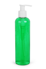 Plastic Bottle with green liquid soap on a white background
