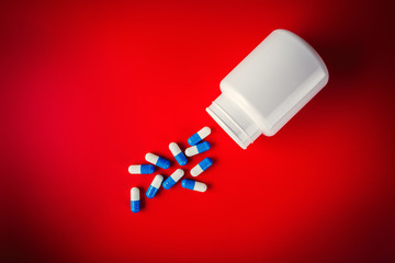 medical pills round shape and bright bottle