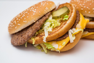 Burger, french fries, fast food on isolated background