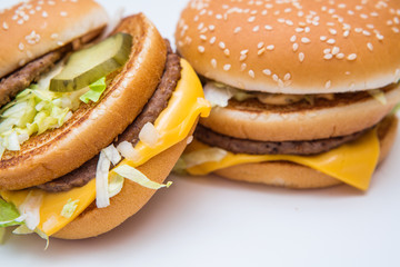 Burger, french fries, fast food on isolated background