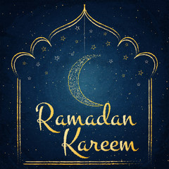 Ramadan Kareem background with moon and stars on blackboard