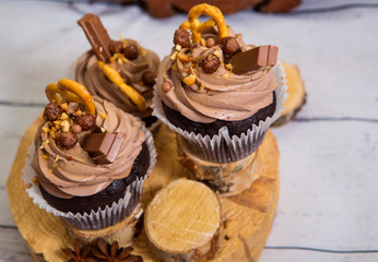 Cupcake, dessert on a wooden background