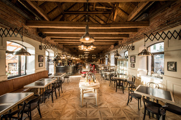 Wooden loft interior of restaurant