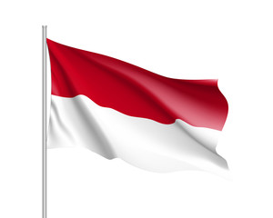 Waving flag of Indonesian Republic. Illustration of Asian country flag on flagpole. Vector 3d icon isolated on white background