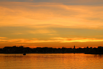 Sunset in small coastal town Stobrec near Split, Croatia.
