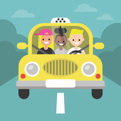 Carpool. Car sharing. Taxi service / flat editable vector illustration, clip art