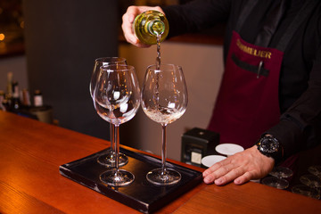 white wine is pours