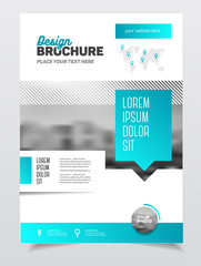 Blue Business Brochure design. Annual report vector illustration template. A4 size corporate business catalogue cover. Business presentation with photo and geometric graphic elements.