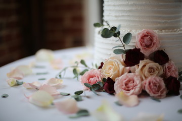 Buttercream Wedding Cake with Pink and White Roses