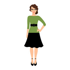 Fototapeta premium Young teacher lady in green dress