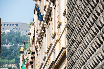 Facades of old buildings in Naples, Italy