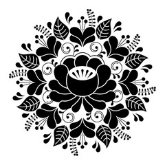 Russian inspired folk art pattern - black and white composition