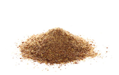 Crushed flaxseed isolated on white background
