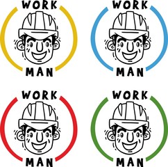 Head working man in protective helmet set of logos