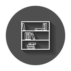 Bookcase furniture icon. Office book vector illustration with long shadow.