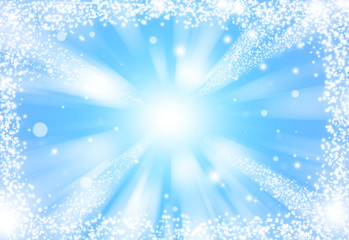 Fototapeta na wymiar Blue glitter sparkles rays lights bokeh Festive Elegant abstract background.