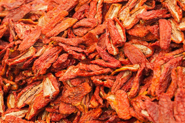 Sun-dried tomatoes from top view.