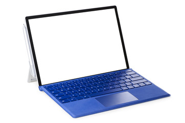 Convertible laptop computer with pen support and detachable keyboard isolated on white background