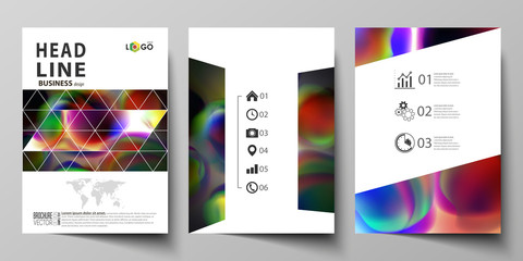 Obraz na płótnie Canvas Business templates for brochure, magazine, flyer, booklet or annual report. Cover template, flat vector layout in A4 size. Colorful design background with abstract shapes, bright cell backdrop.