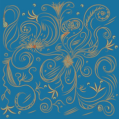 Wild flowers background blue art creative modern abstract vector illustration minimalism flat style