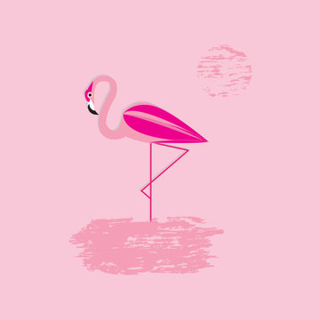 Background pink flamingo sun art creativity modern abstract vector illustration minimalism flat style