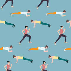 Pattern sport fitness running woman color art creative vector