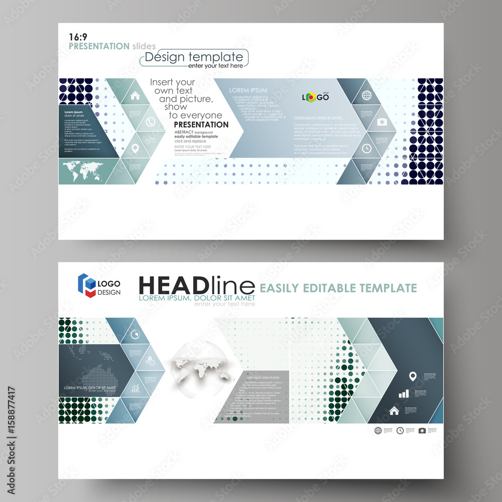 Poster business templates in hd format for presentation slides. abstract design vector layouts. halftone do
