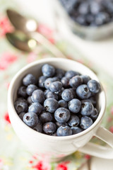 Freshly picked Blueberries in White Bowl, Concept for Healthy eating and Nutrition