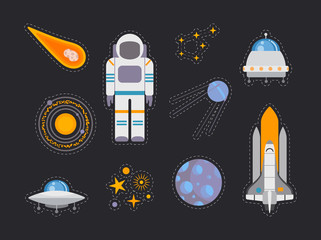 Space exploration flat vector icons set