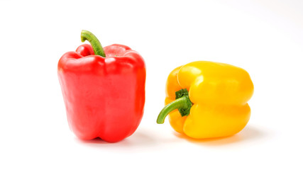 red and yellow bell pepper on a white background.