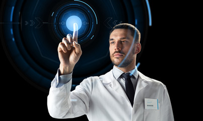 doctor or scientist with virtual projection