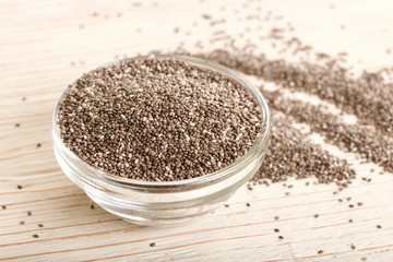 chia seeds on wooden background