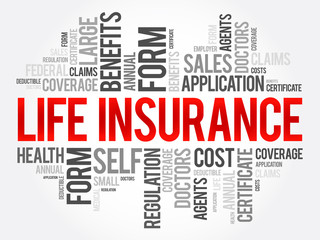 LIFE Insurance word cloud collage, healthcare concept background