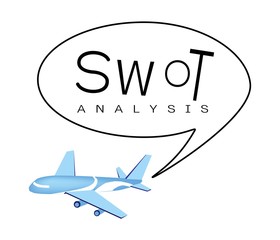Airplane with SWOT Analysis Strategy Management Concept
