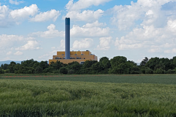 Fototapeta na wymiar Municipal waste incineration plant in Frankfurt, Germany