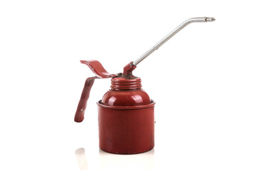 Red oil can isolated on a white background