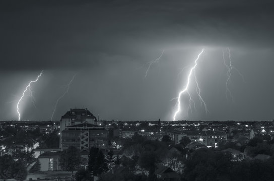 Thunderstorm over night city