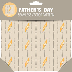 Seamless vector pattern with brown neckties and yellow stripe on the light brown background for Happy Father's Day in the package with pattern unit and shadow.