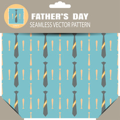 Seamless vector pattern with neckties and yellow stripe on the turquoise background for Happy Father's Day in the package with pattern unit and shadow.