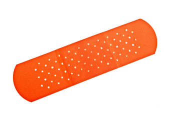Red adhesive bandage on a white background