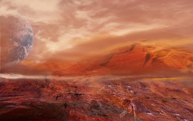 Fantastic martian landscape . Planet Mars .Elements of this image furnished by NASA . © yaalan