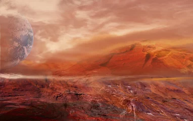 Peel and stick wall murals Brick Fantastic martian landscape . Planet Mars .Elements of this image furnished by NASA .