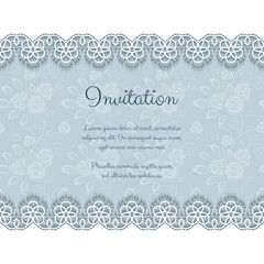 Elegant invitation or greeting card template with lace borders. Vector Illustration