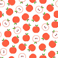 Flat design red apples seamless pattern background.