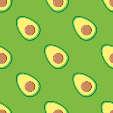 Flat design green avocado seamless pattern background.