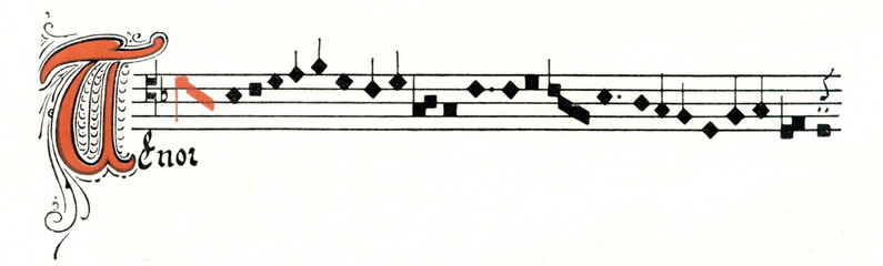 Obraz premium Structural tenor from three voice Burgundian chanson by Gilles Binchois (ca. 1400-1460) in 14-15th century mensural notation (from Meyers Lexikon, 1896, 13/36/37)
