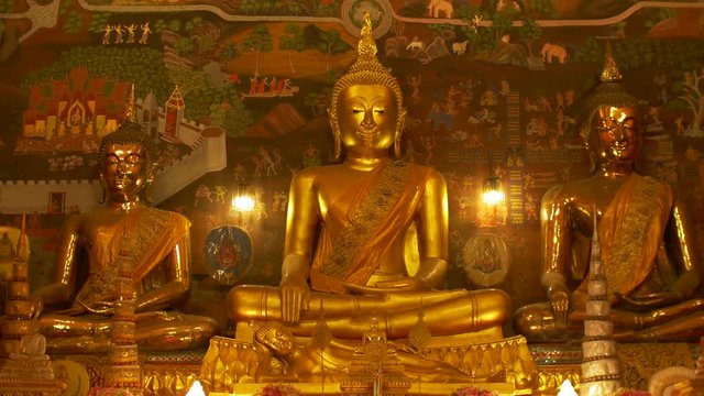 Golden Buddha Statue in the ubosot at Wat Phanan Choeng temple,Phra Nakhon Si Ayutthaya, Thailand, World Heritage Site , Public place