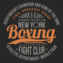 Fototapeta na wymiar Boxing, fight club typography for t-shirt print, poster. T-shirt graphics